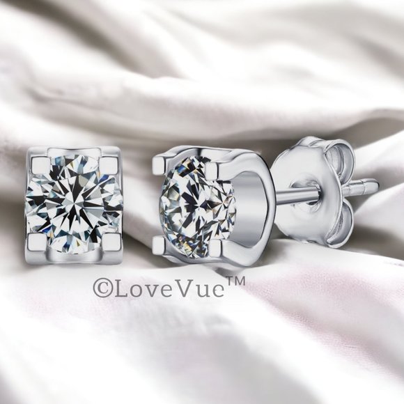 Certified 2ct. t.w. Diamond Moissanite Solitaire Stud Earrings - Picture 3 of 15